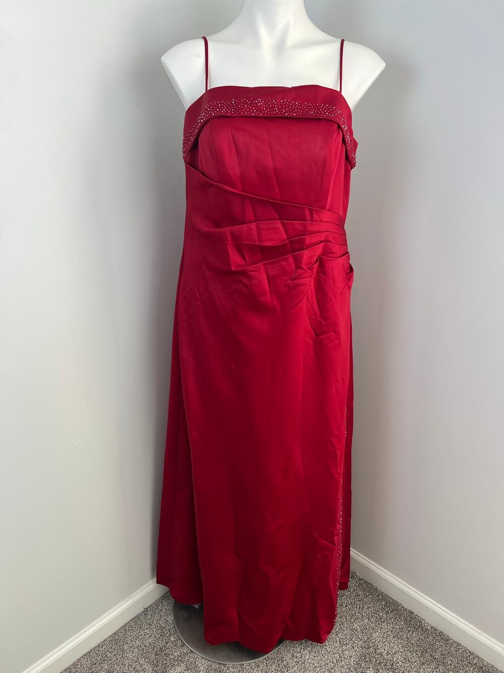 Alexia Designs Red Satin Beaded Y2k Style Prom Formal Evening Gown Dress 18